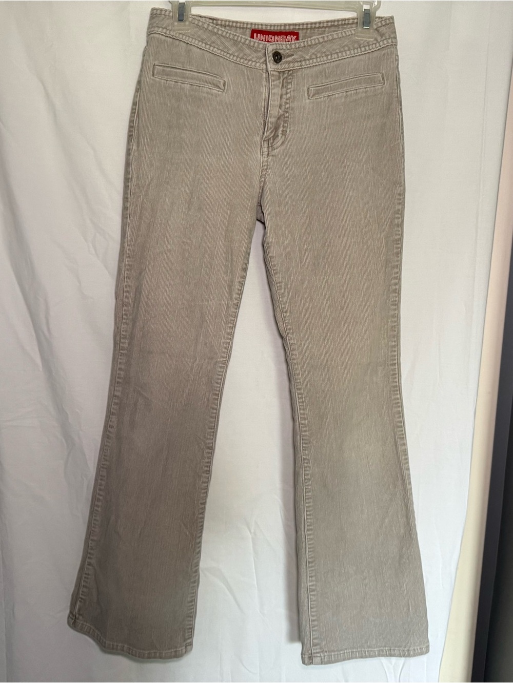 Vintage Unionbay Corduroy Flare Pants Tan Beige Low Rise Y2K Size 3 Stretch